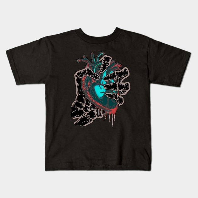 Heartless Skeleton Neon Heart Kids T-Shirt by SoLunAgua